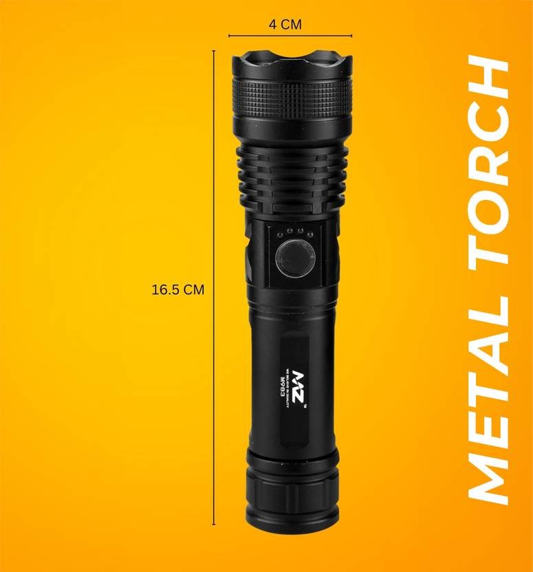 MZ M983 (ZOOMABLE METAL)5 Modes Flashlight, Super Bright 100W Light Torch (Black, 16.5 cm, Rechargeable) - Image 3
